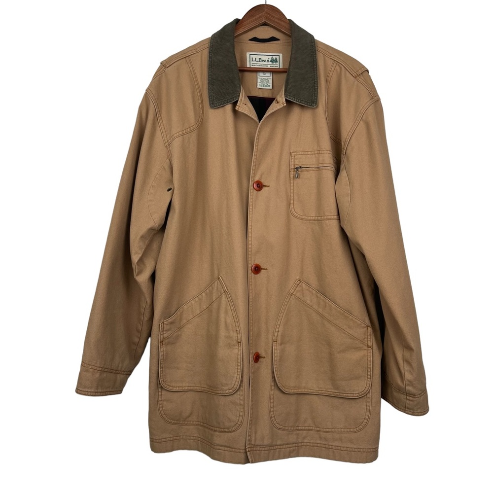 L.L.Bean Mens Barn Chore Field Hunting Jacket Coat Size XL Tall Plaid Tan Saddle